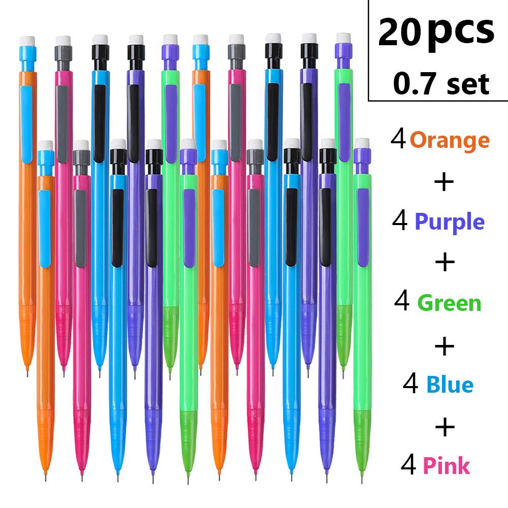 20 Sets Of 5 Color Mechanical Pencils, With Writing Specifications Of 0.5/0.7mm And Rubber Tails, Suitable For Office Sketching And Painting Supplies Stationery (20 Pens)