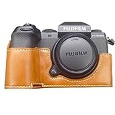 Rieibi Fuji X-S20 fodral – kvalitativt PU-läder halvfodral för Fujifilm XS20 digitalkamera – kroppsskyddande greppfodral för Fuji XS20 X-S20 – brun