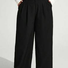 Plus Size Loose Zipper Elastic Waist Wide Leg Trousers Pocket Trousers - Black - 0XL,1XL,2XL,3XL,4XL,5XL
