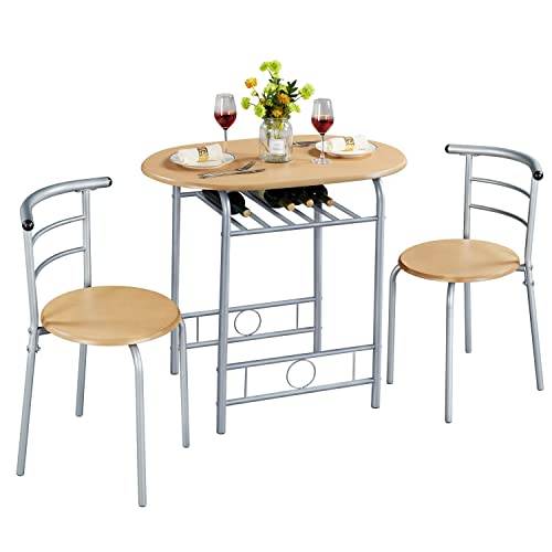 Yaheetech Essgruppe für 2 Personen, 1 Esstisch mit 2 Stühle, Holzfarbe