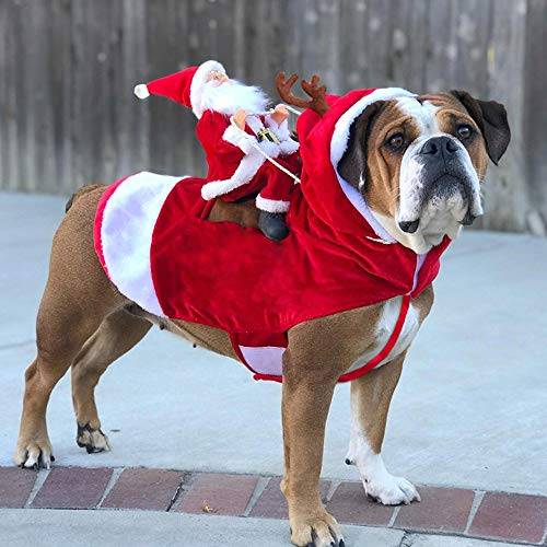 Husdjurskläder Löpande Tomte Hundkostym Jul,Hundkläder Fest Utklädd Kläder,Jultomten Rider på Husdjurskostym Utklädd Kläder för Små Stora Hundar Katter Kläder Husdjurskläder(XL)