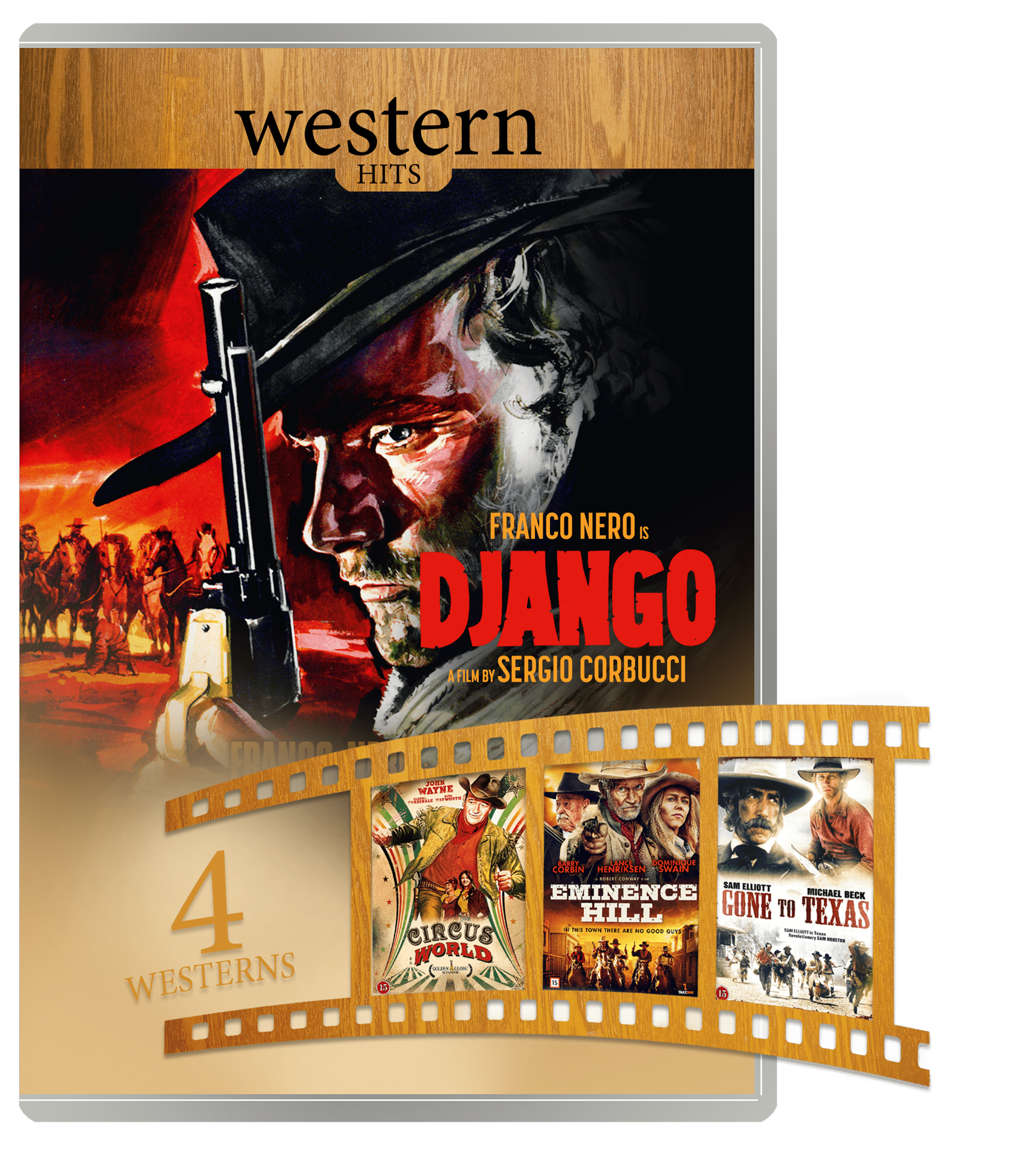 WESTERN MOVIE HITS 4 DVD Box set: DJANGO, CIRCUS WORLD (JOHN WAYNE), EMINENCE HILL, GONE TO TEXAS