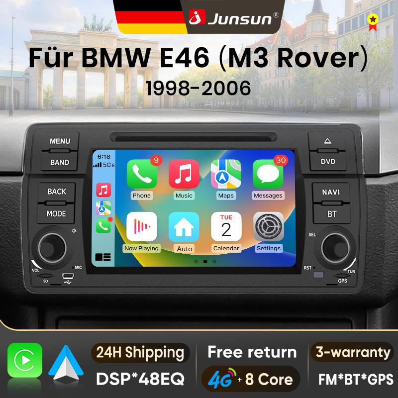 Junsun 7" Android Car Radio For BMW E46 M3 318 320 325 330 335 1998-2006 Wireless For Apple CarPlay Auto IPS Screen Stereo Multimedia Video Player Automotive Smart Intelligent Systems 2 Din Autoradio