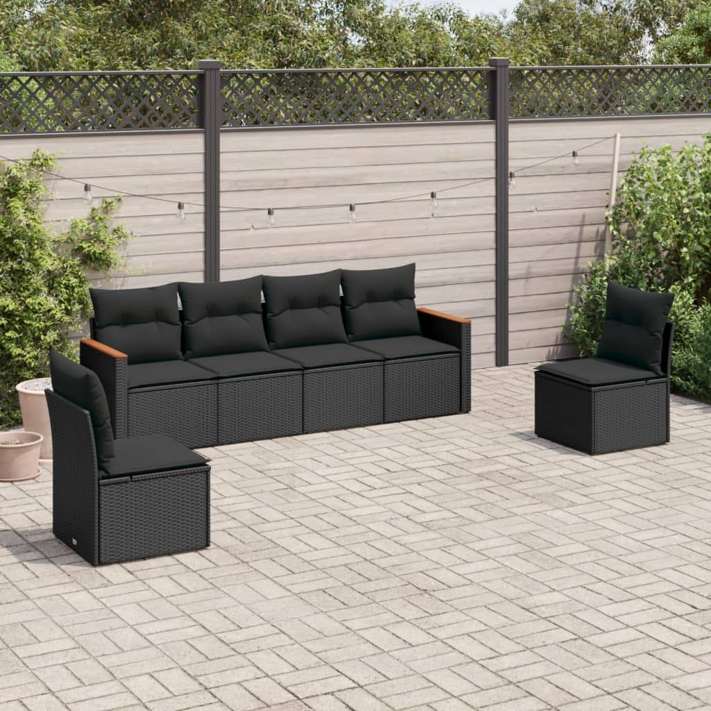 Sofasæt Til Haven 6 Dele Med Hynder Polyrattan - Sort / Uden bord