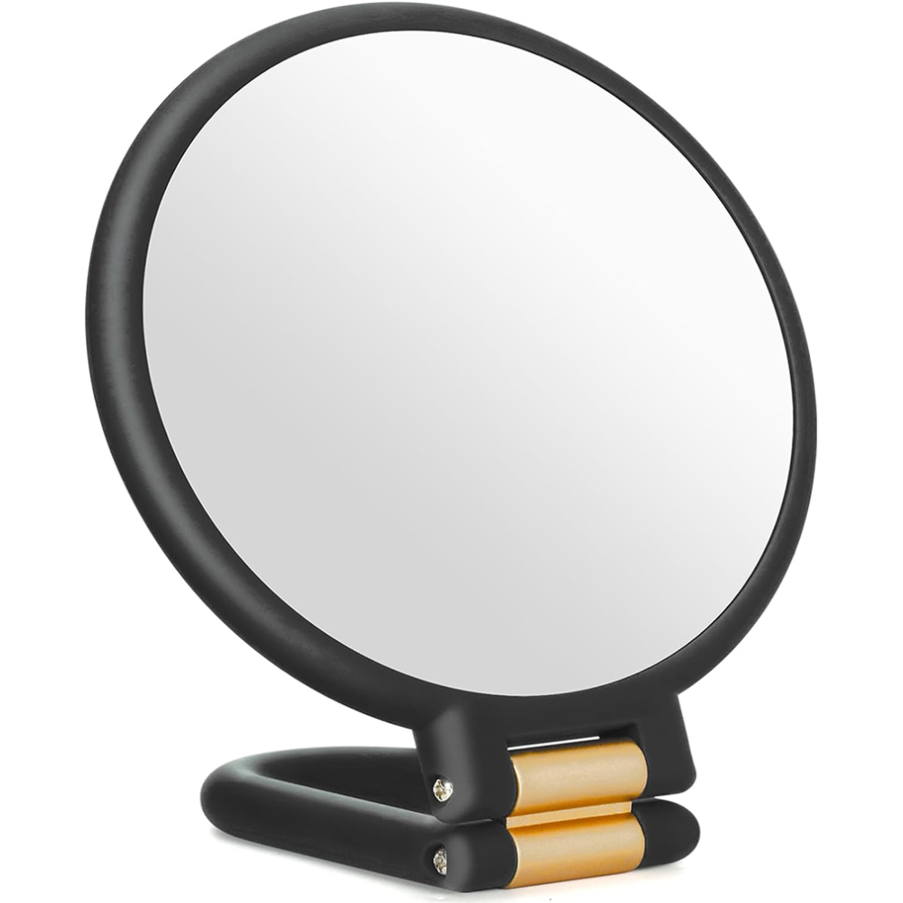 Dobbeltsidet makeupspejl med forstørrelsesglas, dobbeltsidet spejl med høj opløsning og 1x30x forstørrelse, 360 graders rotation af håndholdt