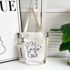 Canvas Tote Bag, Middle/Elementary School Students Tutoring Shoulder Messenger Bag, Versatile Large Capacity Backpack - White - one-size