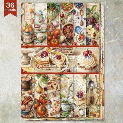 36 ark A5 scrapbookingpapper med vintage- och amerikansk matbakgrund, lämpligt för bullet journals, collage, kort, scrapbooks och hantverk