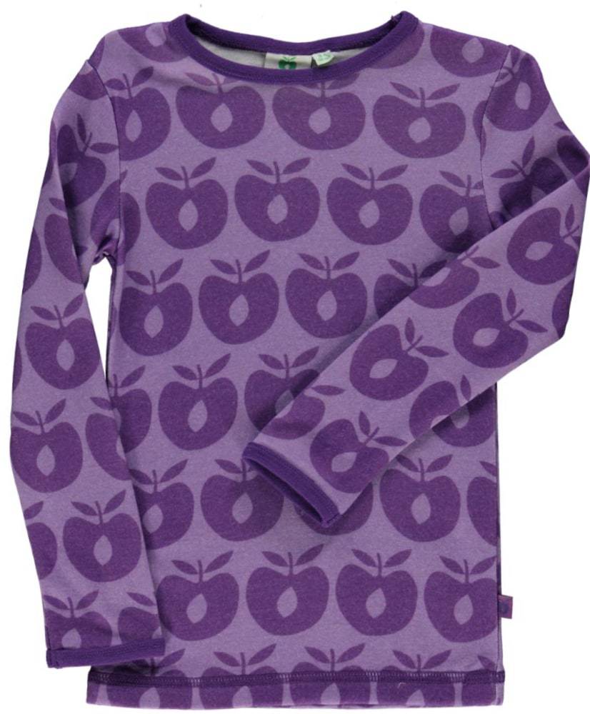 Langærmet bluse i uldmix med æbler - Purple / 9-10
