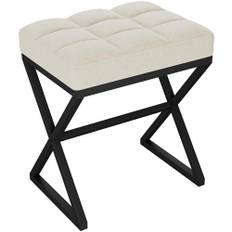 YMYNY Sminkpall, fotstödspall, fyrkantig ottoman bänk med X-formade metallben, sminkpall för sminkbord, vardagsrum, sovrum, entré, hallar 40 × 30 × 46 cm beige HBD033Y