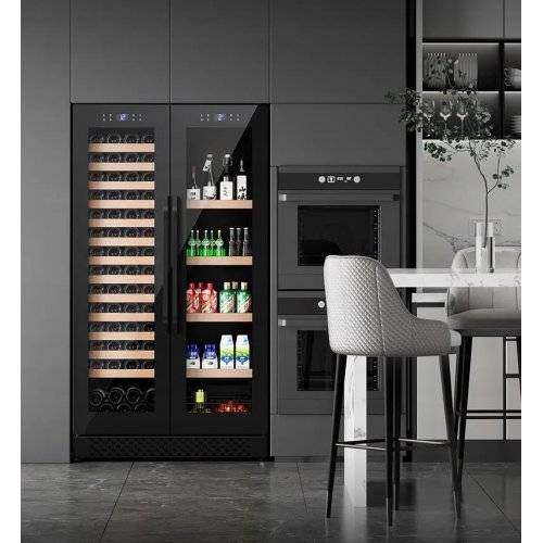 Stor inbyggbar vinkyl | 60 flaskor och 218 burkar | Exklusiv design med dubbla temperaturzoner | 365 L