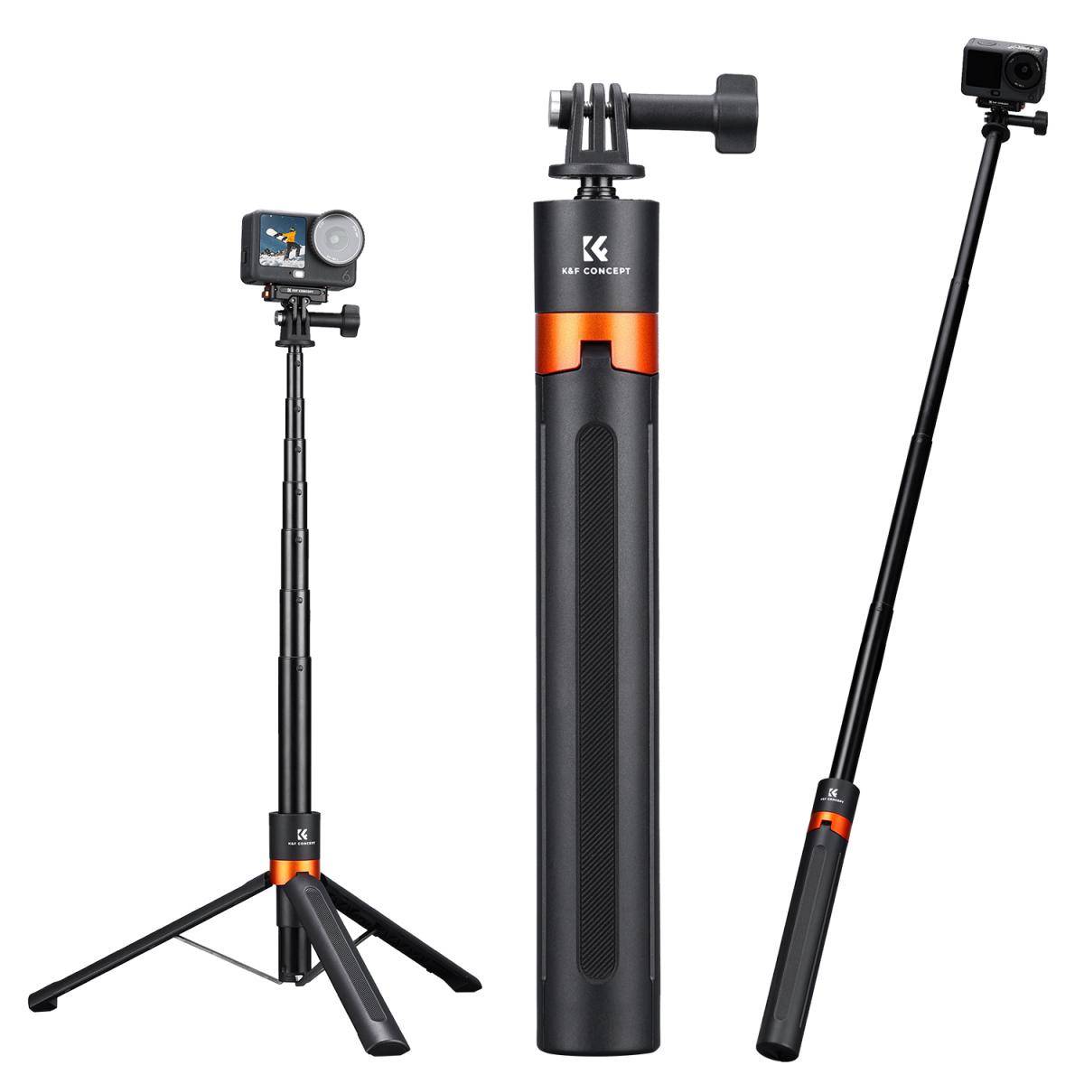 KENTFAITH K&F CONCEPT 142cm/55.9" Telescopic Selfie Stick Tripod for Action Camera, 2-in-1 Portable Stand Handle Stick Pole for GoPro Hero 13/12/11/10/9/8, DJI Osmo Action 6/Osmo Action 5 Pro/4/3 Accessories
