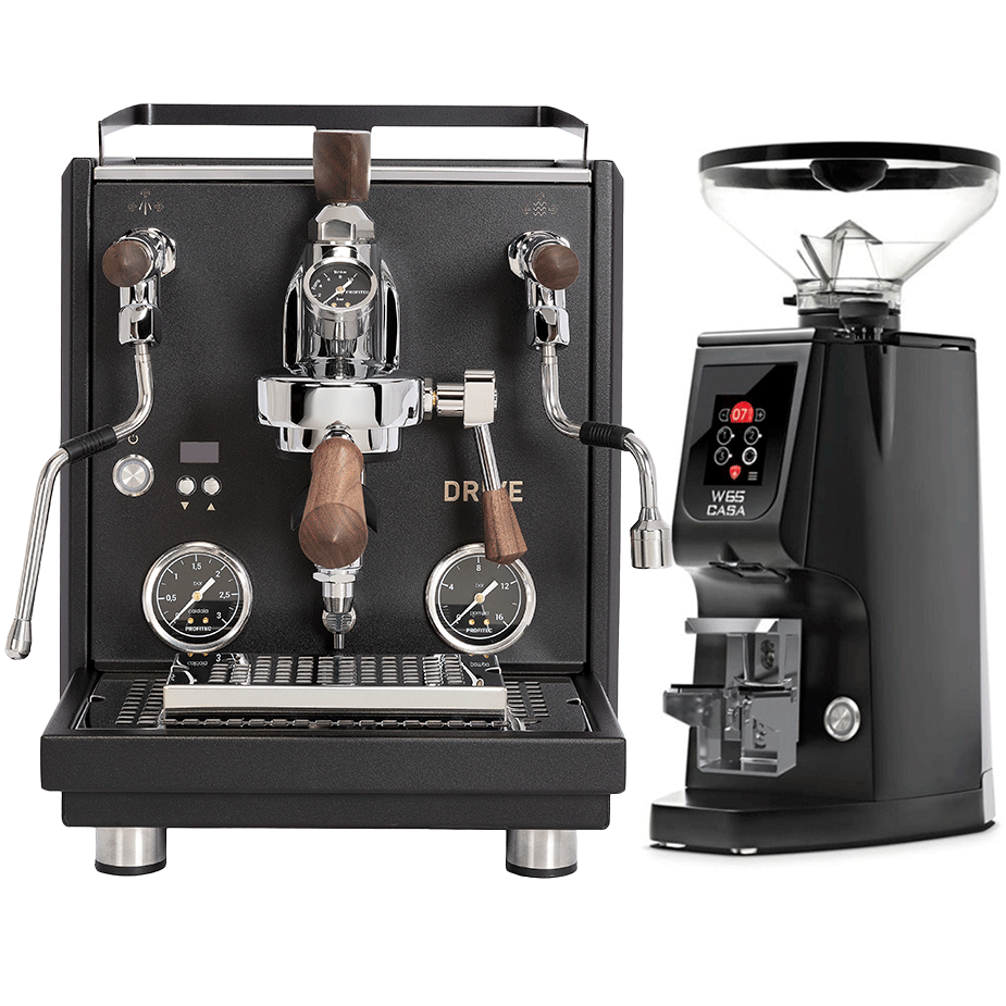 Profitec Drive Espressomaskin Svart m. Trädetaljer inkl. Eureka Atom W 65 Casa Mattsvart Espressokvarn