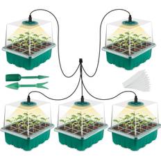 5-delad miniväxthus för plantförökning med solliknande växtlampor med fullt spektrum, med lock och ventilation, 10 etiketter, 2 verktyg