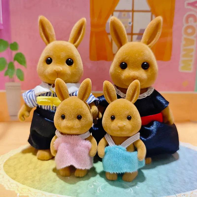 Forest Family Reindeer Rabbit Panda Animal Simulation Dollhouse Furniture Toy Set - Brown Bunny Family B