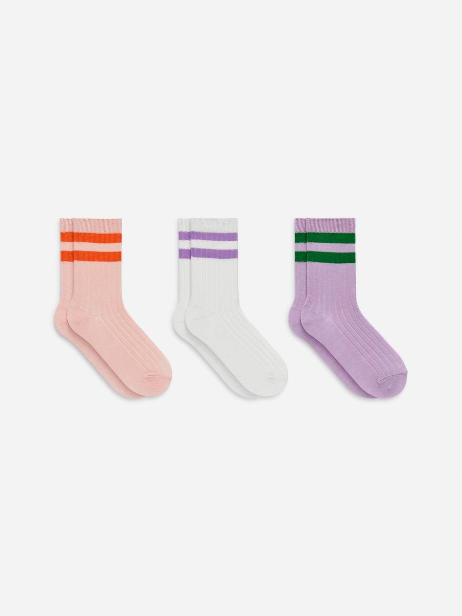 ARKET Rib Knit Socks Set Of 3 -Pink, 25/27