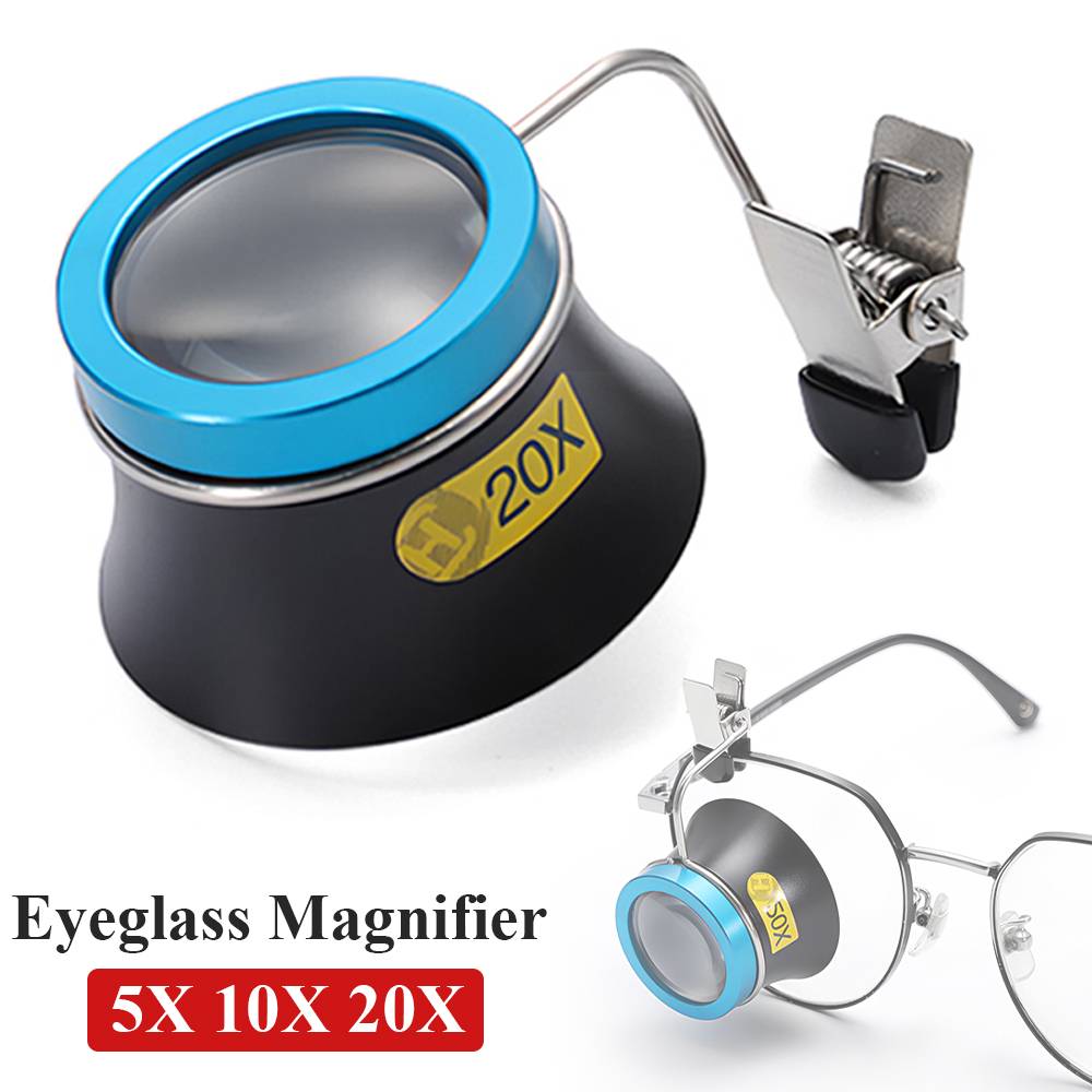 5X 10X 20X Eyeglass Magnifier Clip-On Eye Loupe Magnifying Lens Watchmakers Repair Tool Portable Eyepiece Process Operation Tool