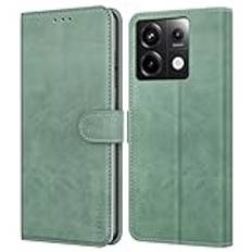 Leacckl Mobiltelefonfodral för Xiaomi Redmi Note 13 Pro 5G-fodral/Poco X6 5G-fodral, plånbok i premium PU-läder, stötsäkert [magnet] [stativfunktion] [kortfickor] skyddsfodral, vikbart skal, grönt