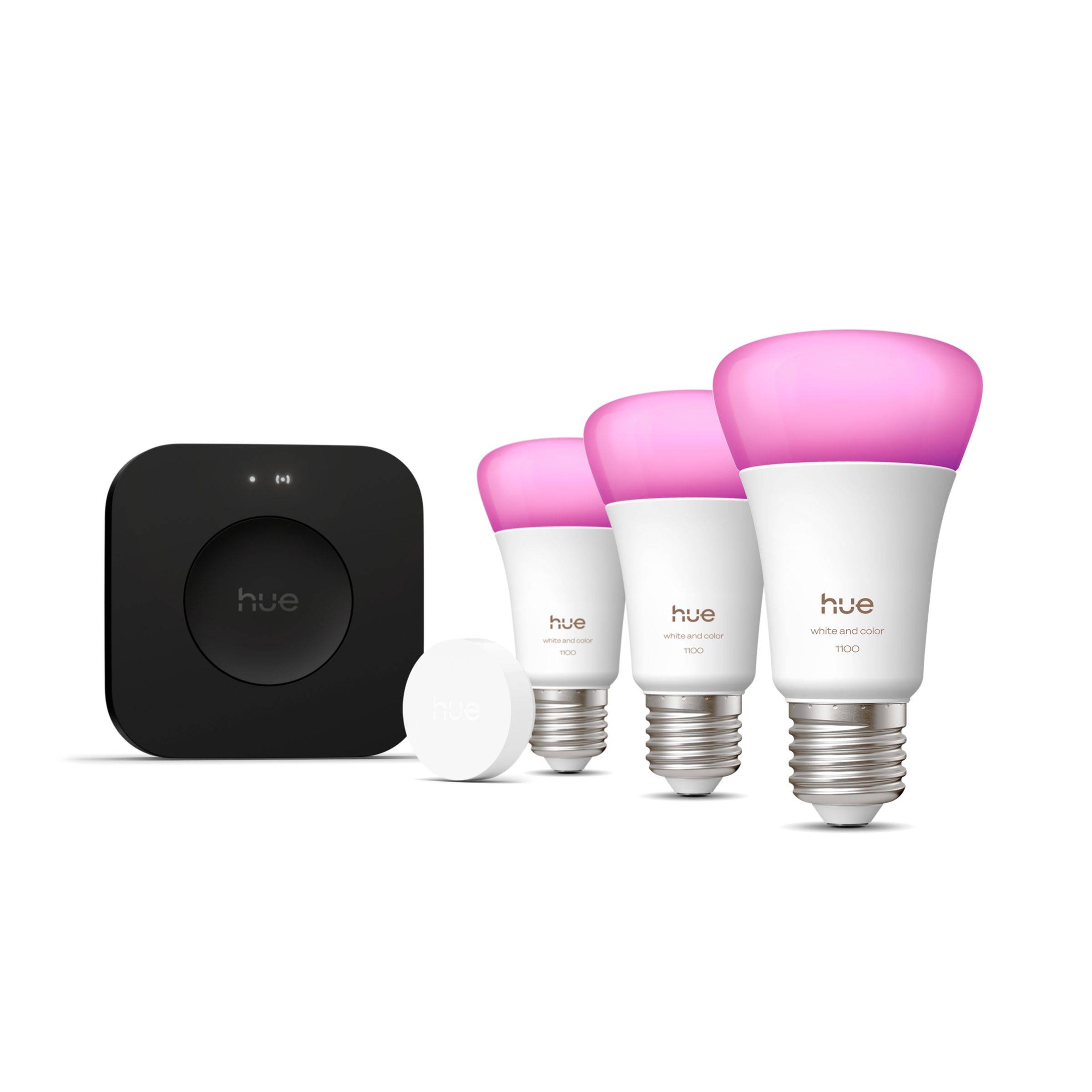 Philips Hue White and color ambiance Startpaket: 3 st E27 smarta ljuskällor + Smart button + Bridge Pro
