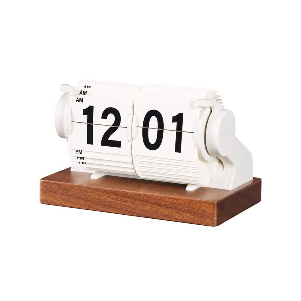 Vintage-Styled Mechanical Flip Clock Large Printed Numerals, Easy Reading, for Offices, with Base White