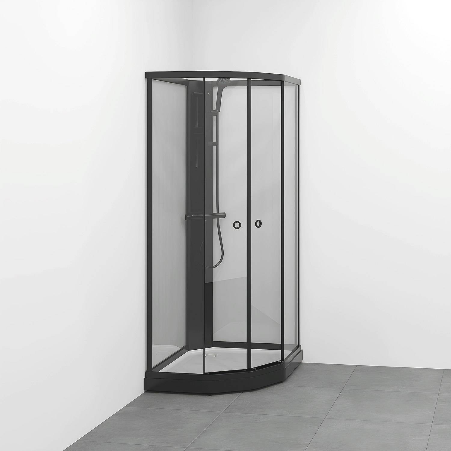 Duschkabin Macro Design Flow Semi med Blandare 910x810 mm, Svart Profil, Klarglas