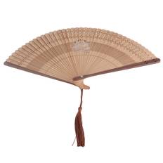 Folding Bamboo Hollow Hand Tassels Fan Summer Hot Day Cooling Tool DecorationBrown