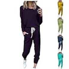 Fritidsoverall dam modern bomull – sportdräkt dam stora storlekar tvådelad set elegant tracksuit baggy toppar breda ben byxor lång byxa kostym 2-delat set kläder loungewear set, Minegrön, XXL
