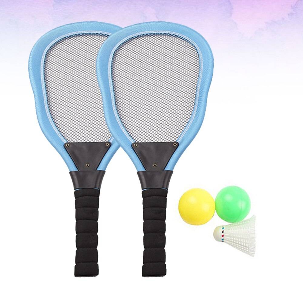 5 st sport sportduk konst tennisracket badminton strandracket barn utomhus leveranser (röd 2 st racket + 1pc badminton - Blå