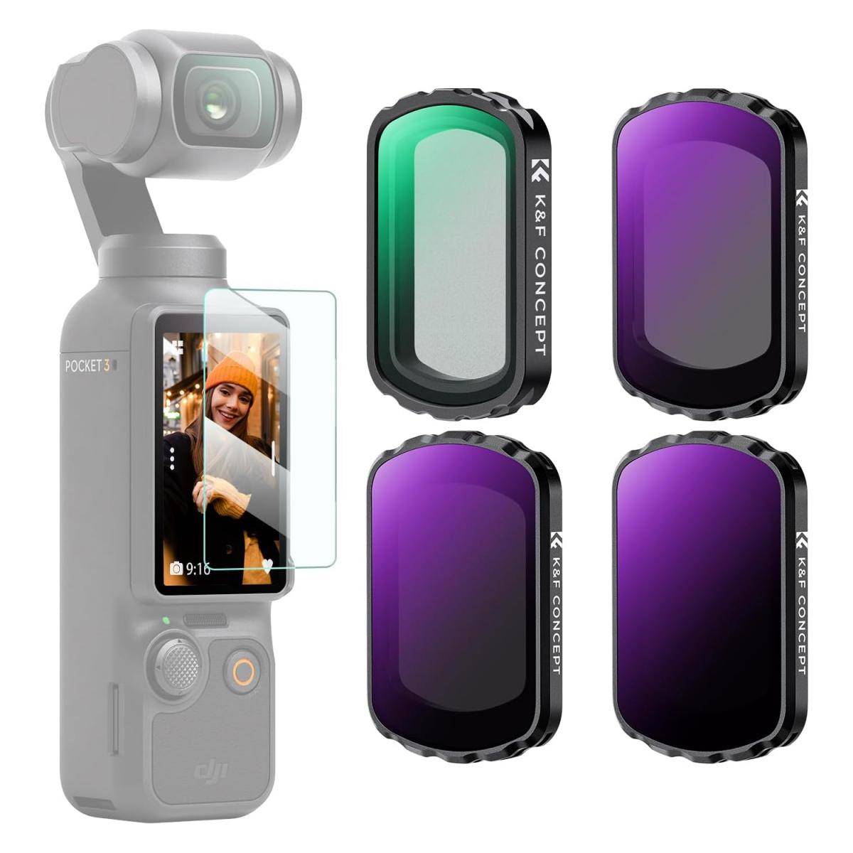 KENTFAITH K&F Concept Magnetic ND & Black Diffusion 1/4 Filter Set Compatible with DJI Osmo Pocket 3 / DJI Osmo Pocket 4 Creator Combo Accessories,ND16 ND64 ND256 Neutral Density Light Reduction Cinematic Black Mist Effect Filters