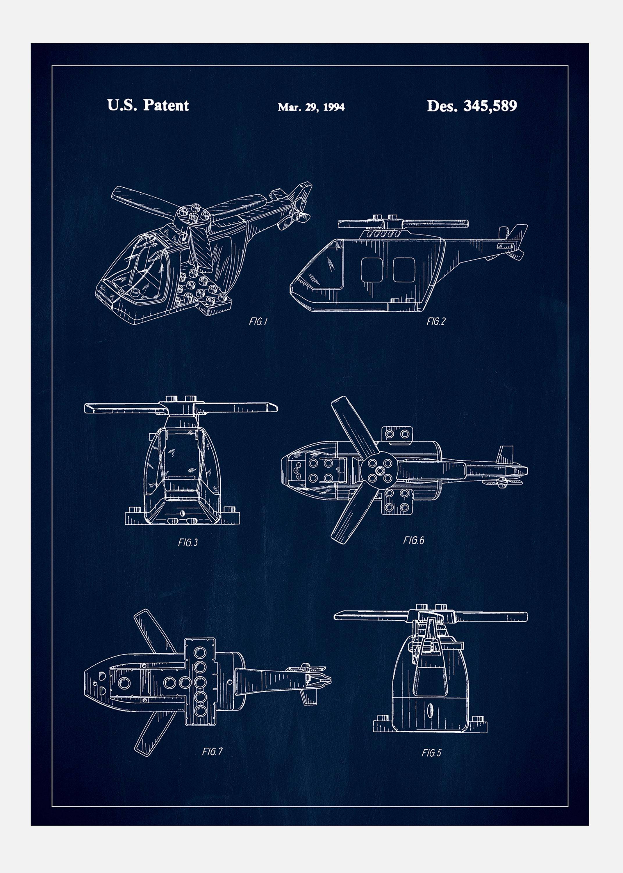 Patent Print - Lego Helicopter - Blue Canvastavla (70x100 cm)