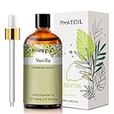 PHATOIL eteriska oljor vanilj 100 ml, eteriska oljor aromaterapiolja av förstklassig kvalitet, doftoljor för diffusering, luftfuktare