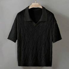 Herrtopp med geometriskt mönster, kortärmad, avslappnad stickning - Svart (L,M,S,XL)