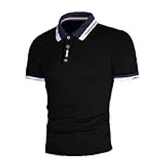 3 knappar ribbad krage golf pikétröja herr vardagliga skjortor smal passform med bröstficka kontor formella smarta arbete skjortor kortärmad fritid herr t-shirts marinblå herr smarta skjortor slim