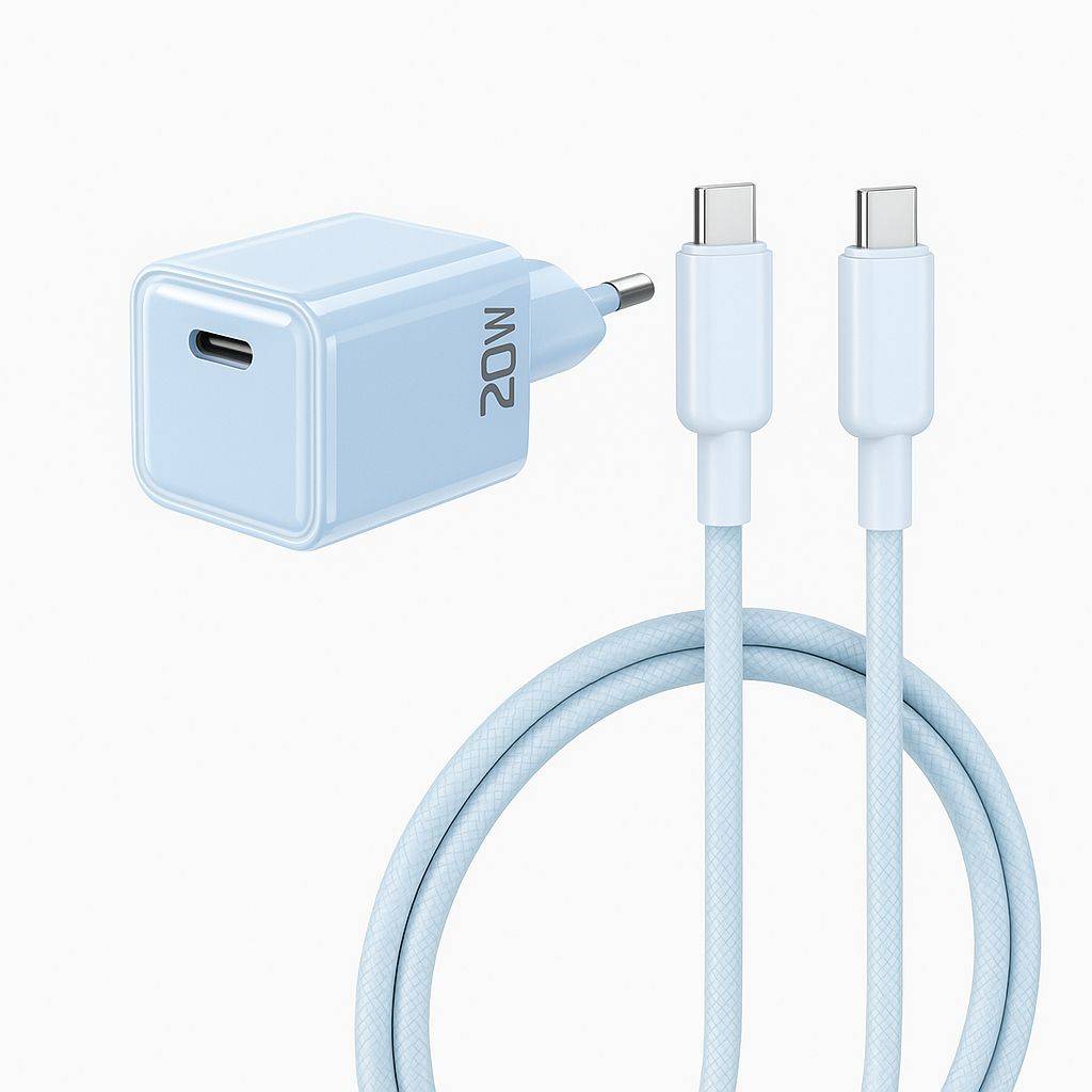 20W USB-C hurtigoplader med 60W kabel til iPhone 15, iPhone 16 & iPhone 17 – Blå