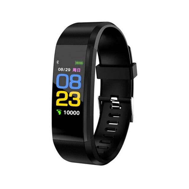 Bluetooth smart klocka män kvinnor blodtrycksmätare vattentät fitness tracker armband puls smartwatch för android ios - 115 plus svart