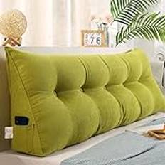 Dorm Headboard Bolster Pillow, Wedge Pillow, Triangular Headboard Wedge Bed Rest, Reading Pillow, Positioning Support Bolster Cushion, with Removable Cover,Green,L180×W20×H50cm