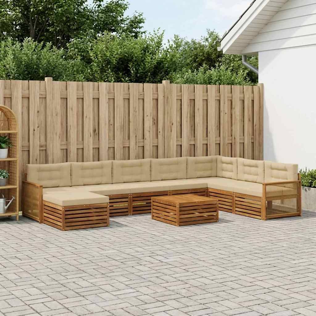 Udendørs sofagruppe 9 stk. Naturlig og Beige Massivt Akacietræ