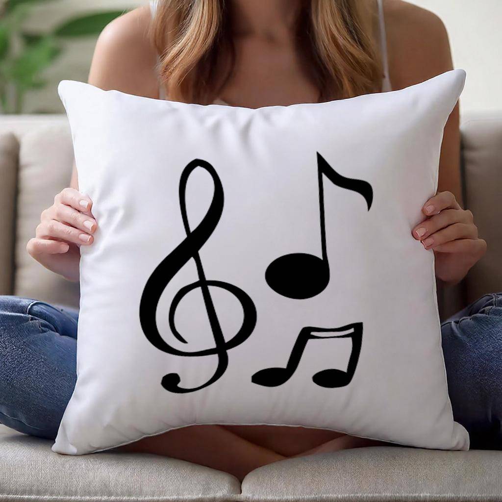 Musiknoter Kuddfodral 2D Tryckt Polyester Soffkuddefodral – Elegant Svartvitt Design För Musikälskare 40X40Cm