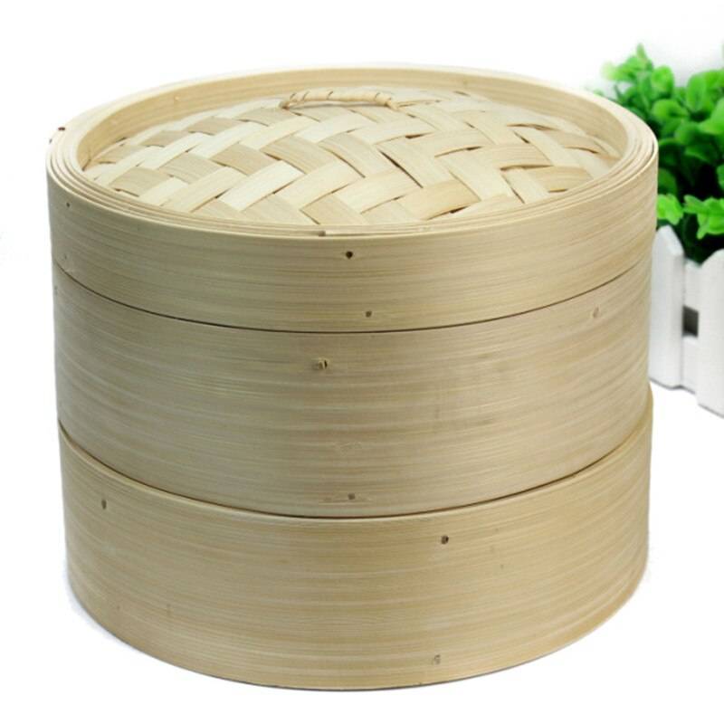 2- lager kinesiska bambu ångkokare ångade bullar dim sum ris kök ångkokare hylla rack ångbricka köksredskap med lock