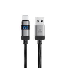 Acefast C15-04 USB-A till USB-C-kabel 66W med display, 1,2m - Svart