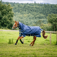 Horseware - Amigo Bravo 12 Plus Regndækken m. hals - 0 gram - Navy - Navy/Grå/Sølv / 100