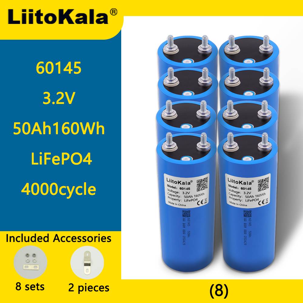 Liitokala 3.2V 50Ah LiFePO4 Battery 60145 Lithium iron phosphate for 12V 24V Off Grid Solar Energy Car Golf Cart Camping Trip
