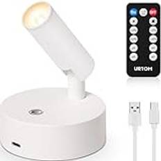 URTOM Trådlös LED-spotlight inomhus med fjärrbelysning inomhus dimbar bildbelysning batteridriven med timer uppladdningsbara spotlights inomhus accent belysning för växt väggkonst, 1 pack vit