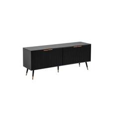 Wohnling Lowboard Spånskiva Svart Folierad med 2 Dörrar Modern Ek Metallben - Mediastativ & väggfäste