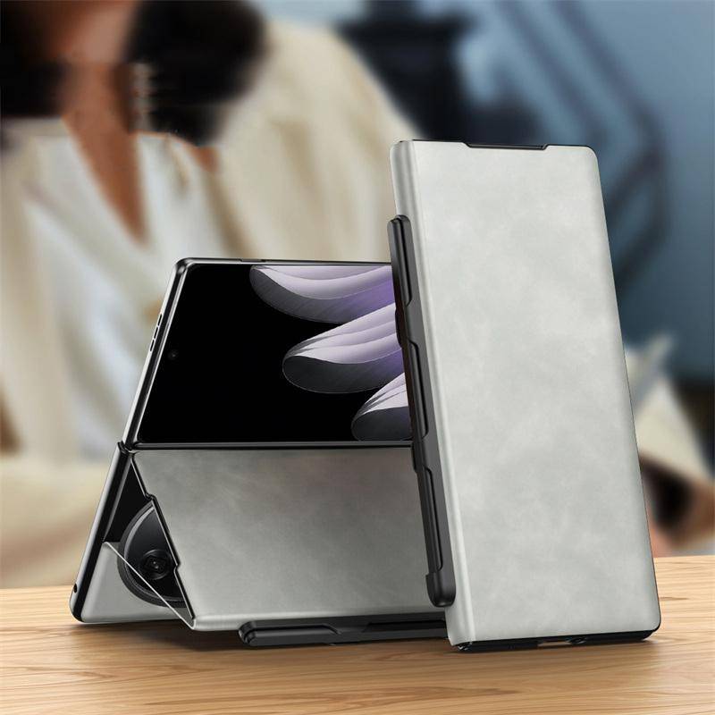 Lyxigt Nappa Randigt Fällbart Läder Telefonfodral för Oppo Find N6 / Find N5 Heltäckande Skyddande Stödfodral & Pennfack & Pekpenna black