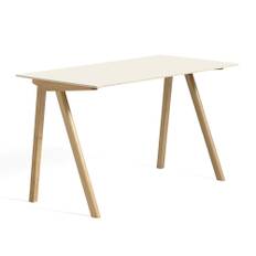 HAY - CPH90 2.0 Desk Lacquered Oak Frame L130 X W65 X H74  Off-White Linoleum Tabletop Lacquered Edge - Skrivbord - Ronan & Erwan Bouroullec - Vit - Trä