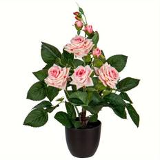 TEMU 1pc, Artificial Potted Rose Flowers, Fake Plants Bonsai Flowers, Plants Indoor For Dinner Table And Office Desk, Home Decor, Room Decor, Wedding Decoration