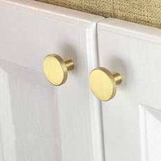Pakke med 10 børstede messing skabsknopper, guld kommode skuffe knopper, til skabe, skabe, badeværelse og køkken, 28 x 20mm (rund)