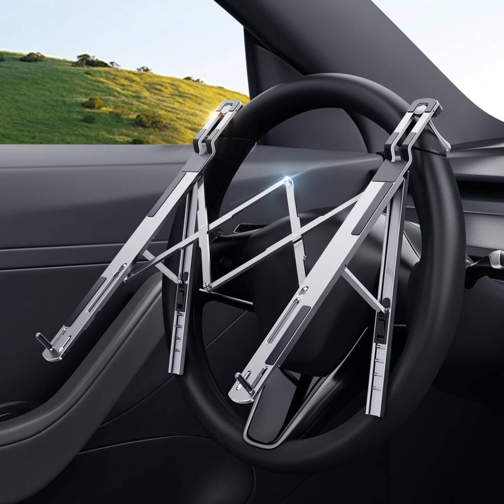 Vinkel justerbar bil ratt bärbar datorhållare vikbar bärbar dator för bil metallbil anteckningsbok stiger | Billäsningsstativ | Car Tablet Holder