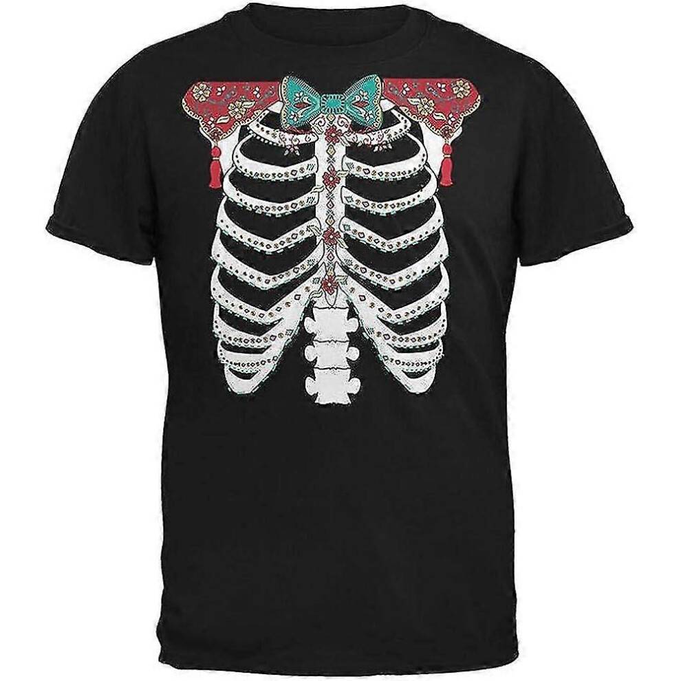 (M) Halloween Day Of The Dead Skeleton Costume Mens T Shirt Black 4x-lg