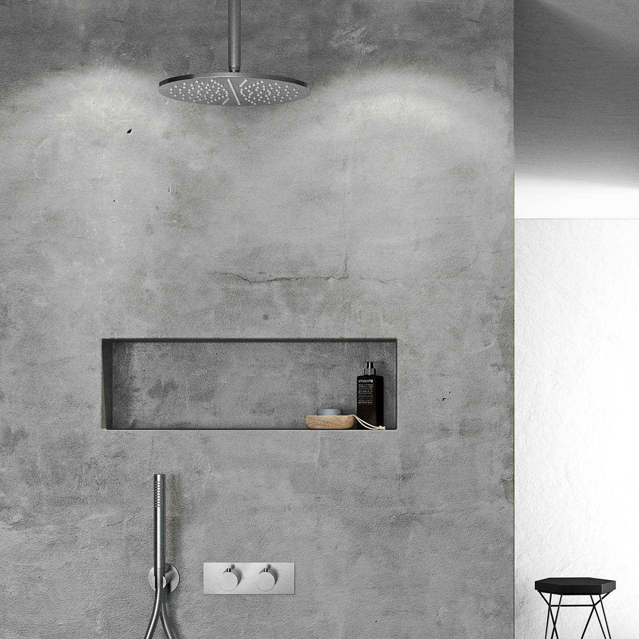 Classwell C18 S04 - Termostatset XL Rain DeLuxe Ø30 med rör från tak, Borstat rostfritt stål